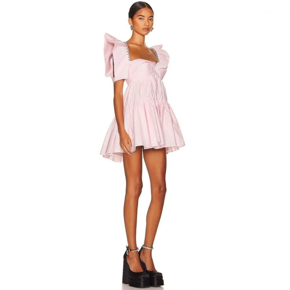 NEW AREA Crystal Trim Poplin Mini Dress Pink Size 10 NWT 2203D34139